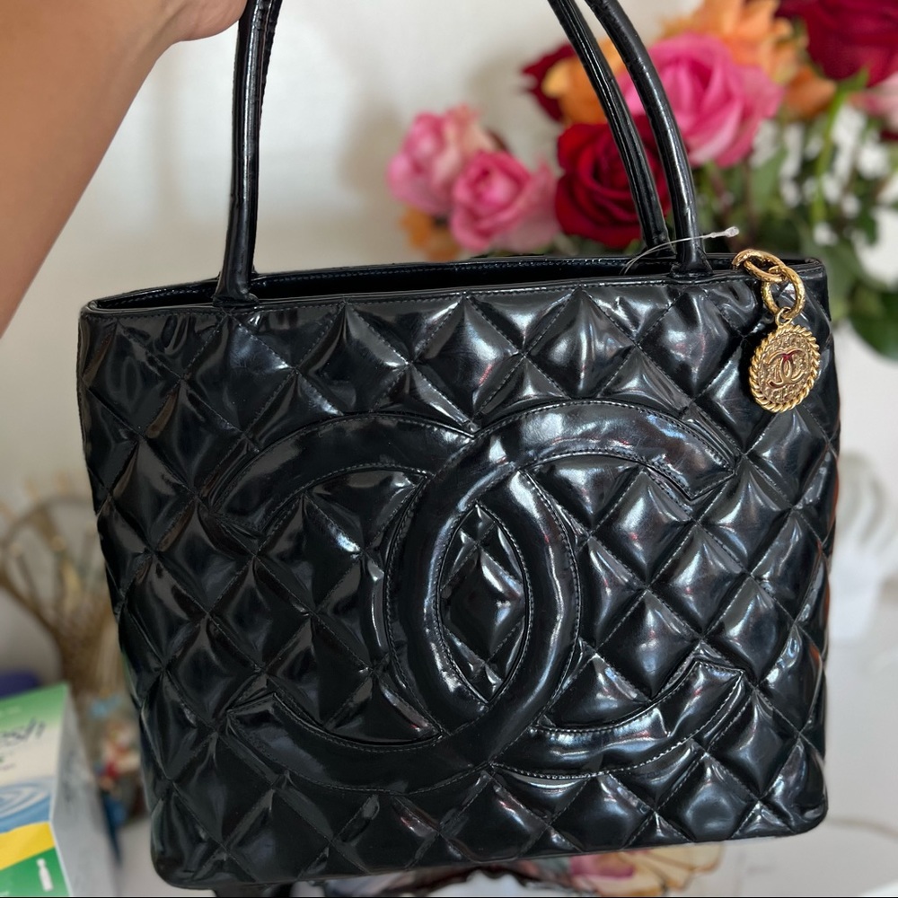 Chanel Quilted Medallion Black Lambskin leather tote
